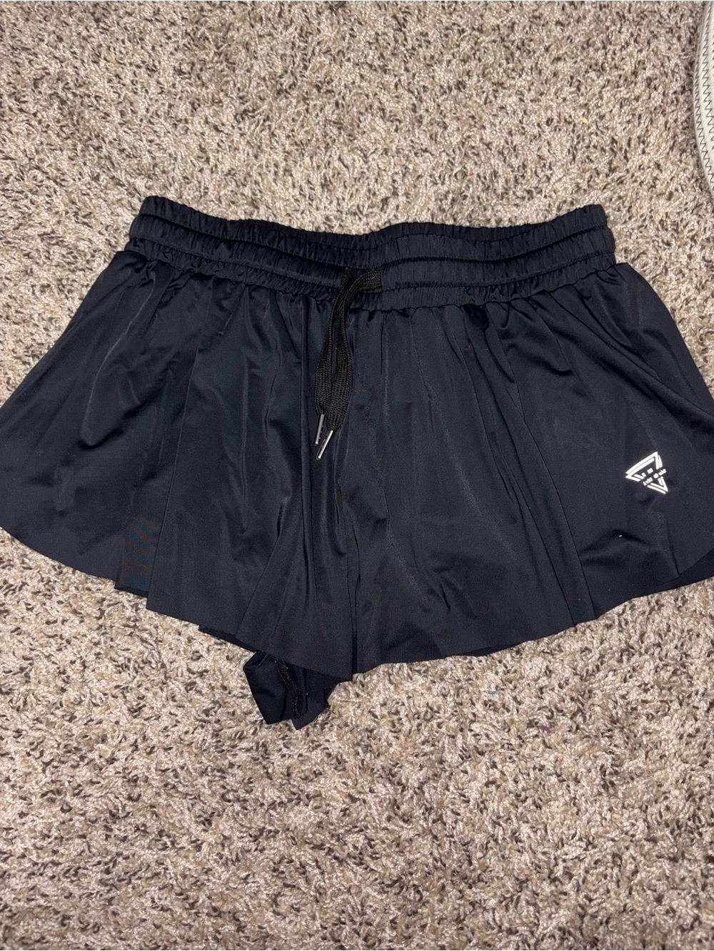 Women's Black Athletic Layered Running Shorts with Drawstring